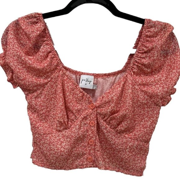 Women’s Polly Blouse Top Shirt Size 4 Floral Crop Button - Picture 1 of 6